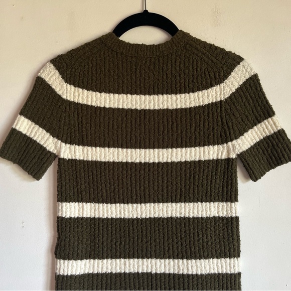 NWT Boucle Knit Crewneck Sweater Tee in Olive Stripe Size XXS Stretchy $78 NS649 - Picture 7 of 16